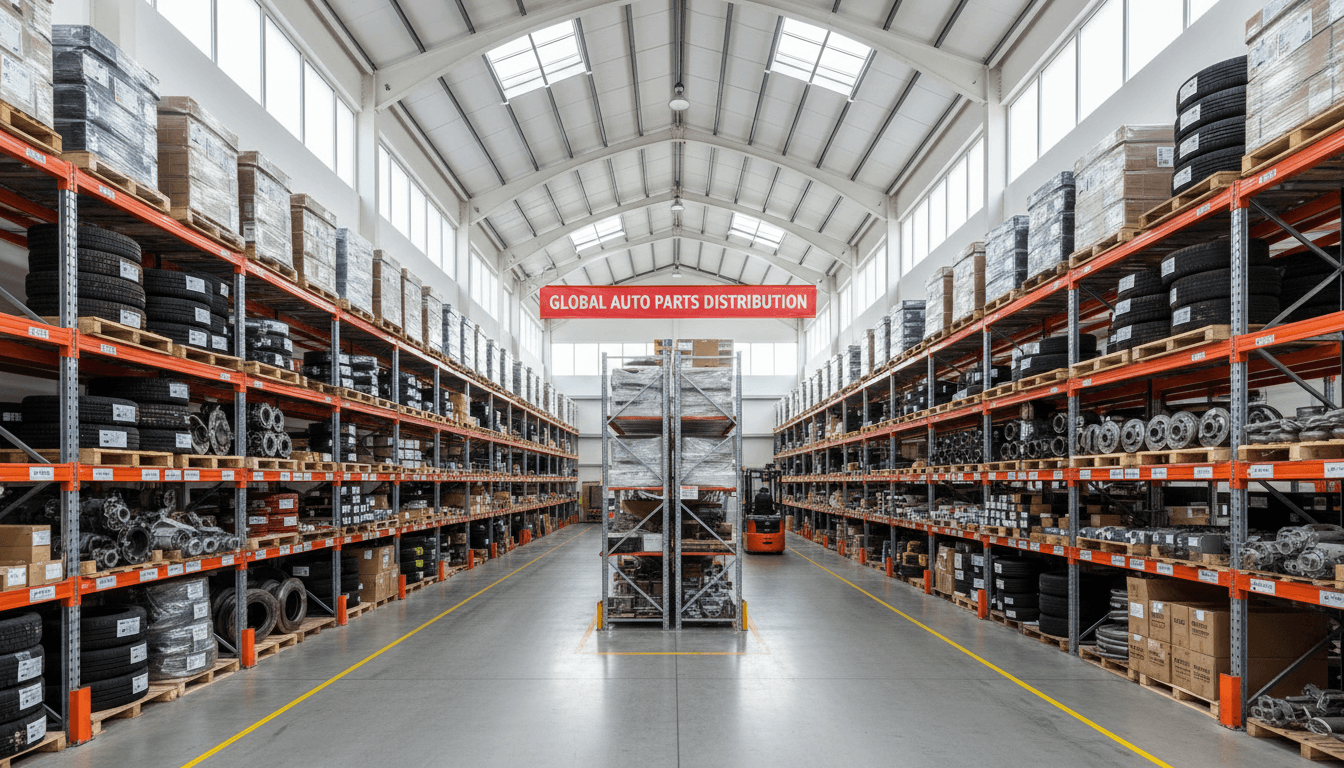 organized warehouse shelving with automotive parts